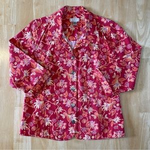Christopher & Banks Linen Blend Floral 3/4 Sleeve Jacket - Coral